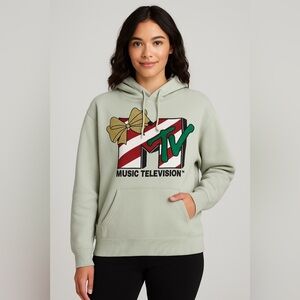 MTV Holiday Logo Hoodie with Gold Bow – Size Medium